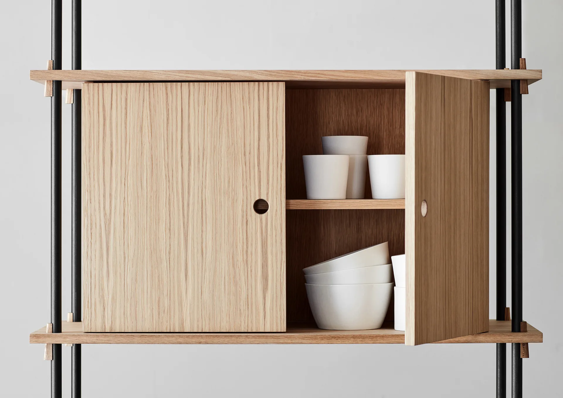 Shelving System shelf with cabinet, Oak-black, 163x85x35 cm, S.85.2.C MOEBE