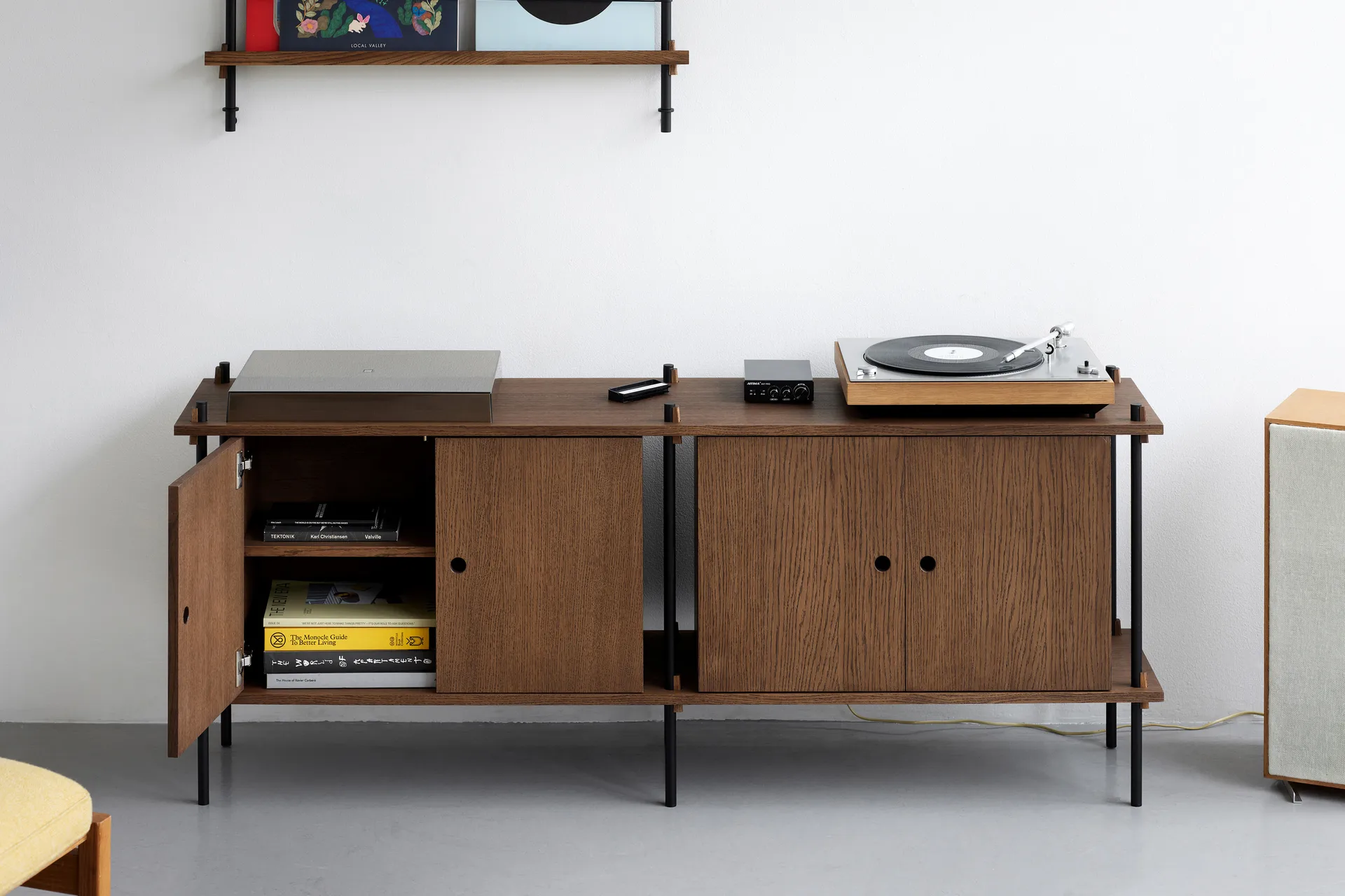 Shelving System sideboard, Oak-black, 163x65x35 cm, S.65.2.D MOEBE
