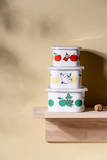 Moomin enamel tin with lid 1 L - Joyfull Apples-yellow - Muurla