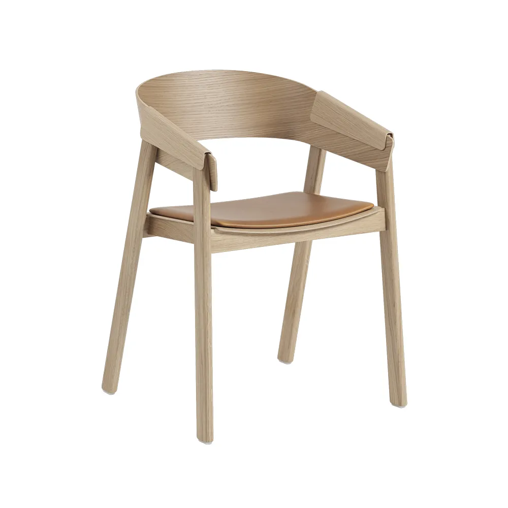 Cover chair upholstered seat, Refine leather cognac-Oak Muuto
