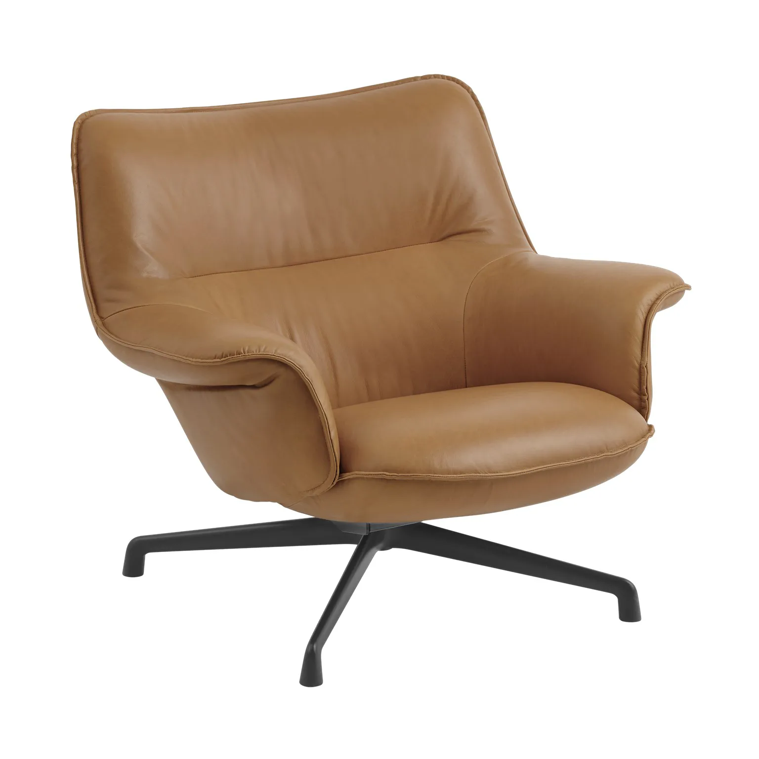 Doze armchair low swivel base, Refine leather cognac-black Muuto