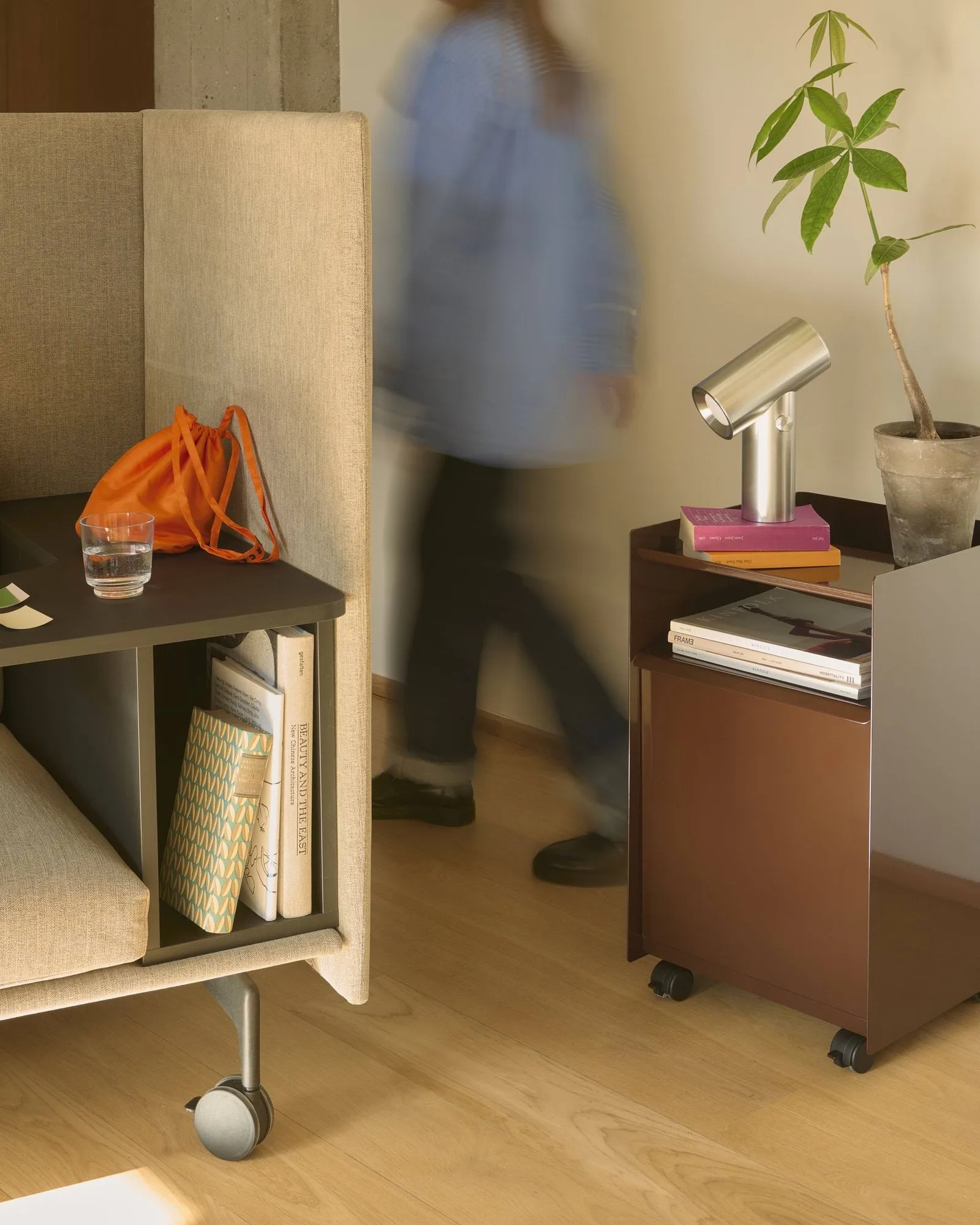 Folded Trolley trolley with cabinet, Dark beige green Muuto