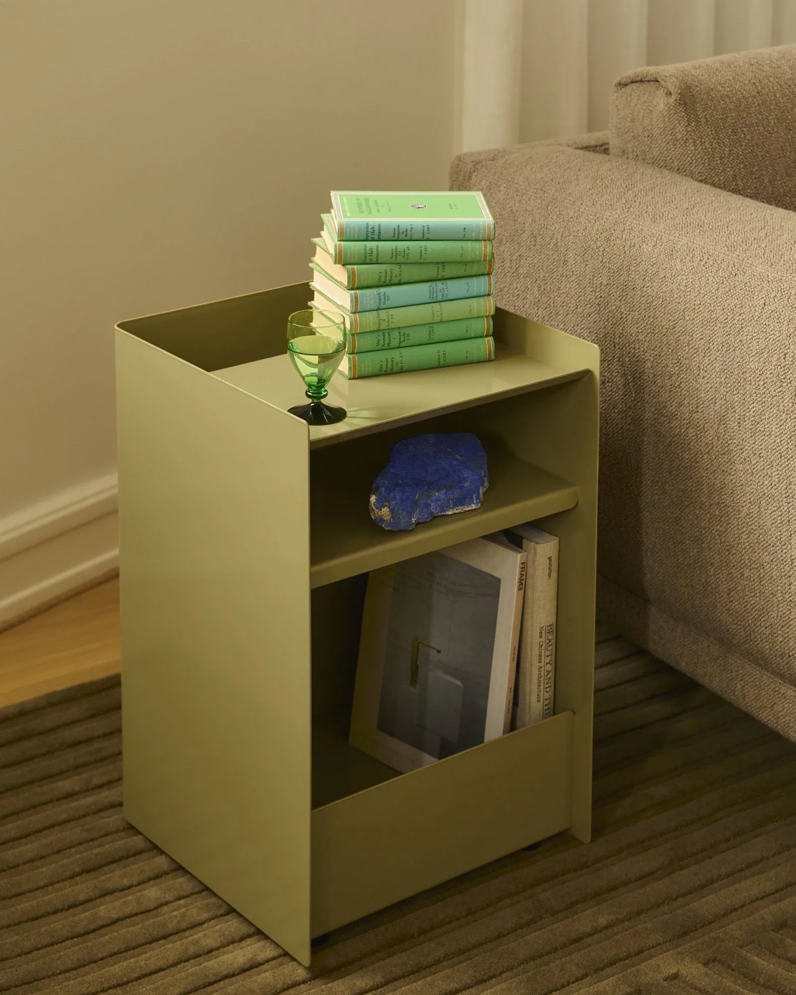 Folded Trolley trolley with cabinet, Dark beige green Muuto