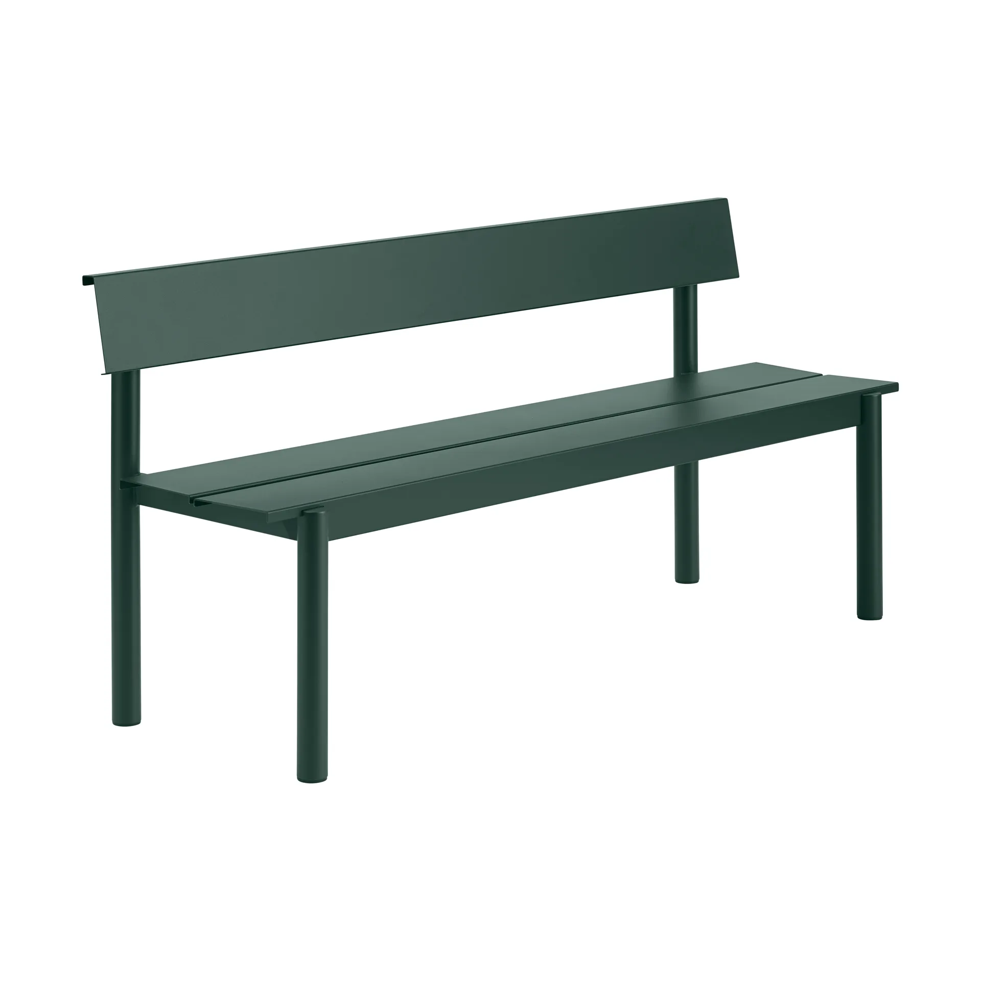 Linear Steel bench with backrest, Dark green, 170x34 cm Muuto