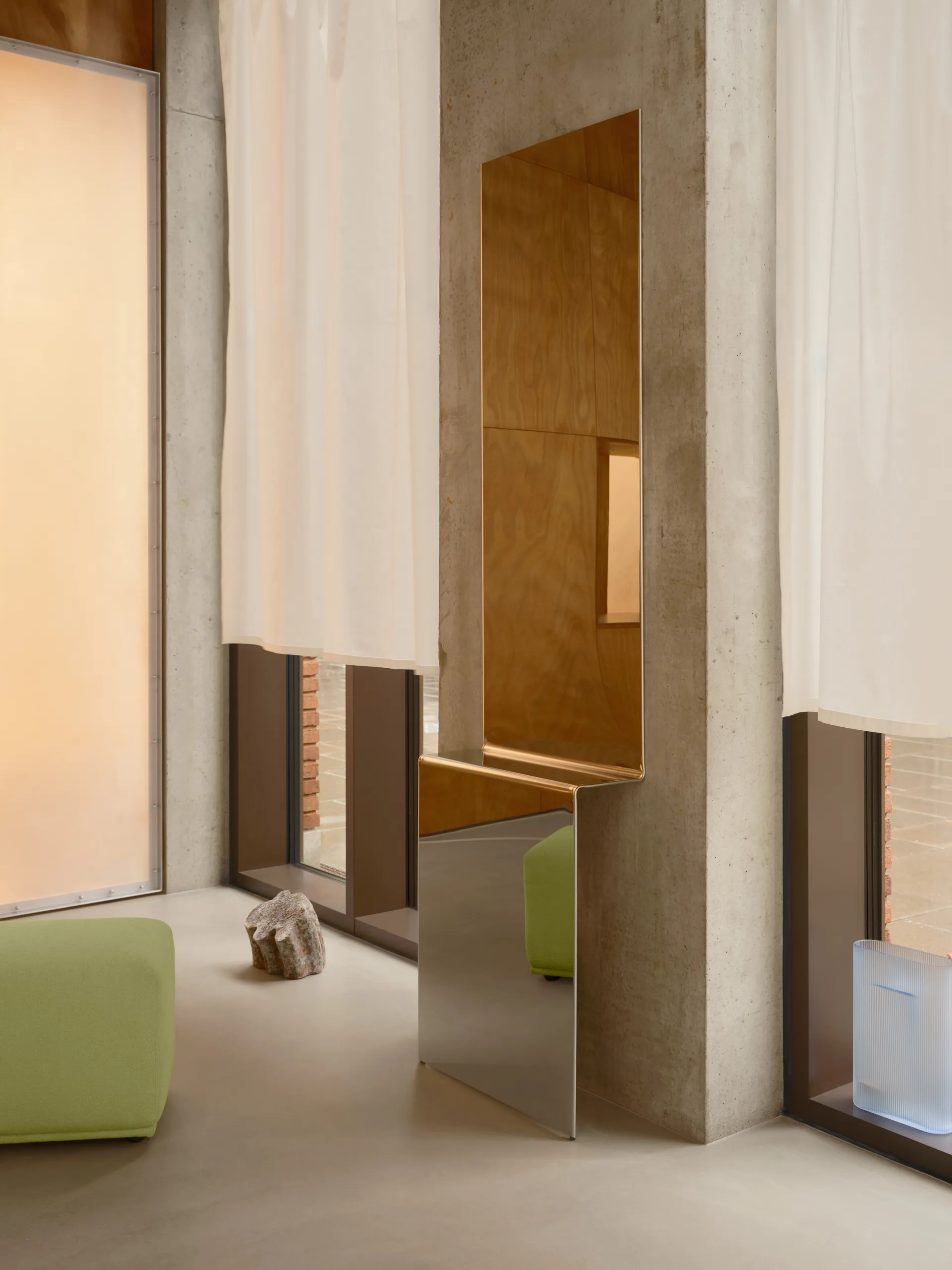 Pleat wall mirror, Polished steel, 227x57 cm Muuto
