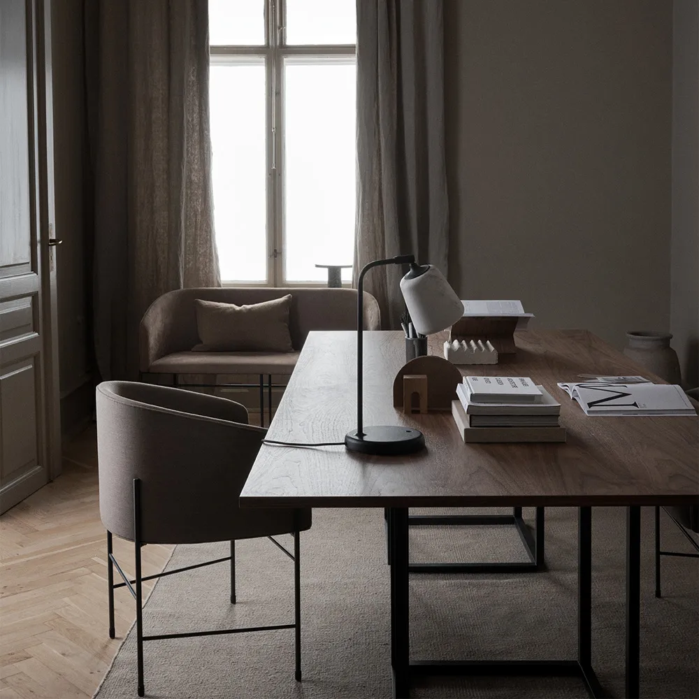 Florence rectangular dining table, Smoked oak. black stand New Works