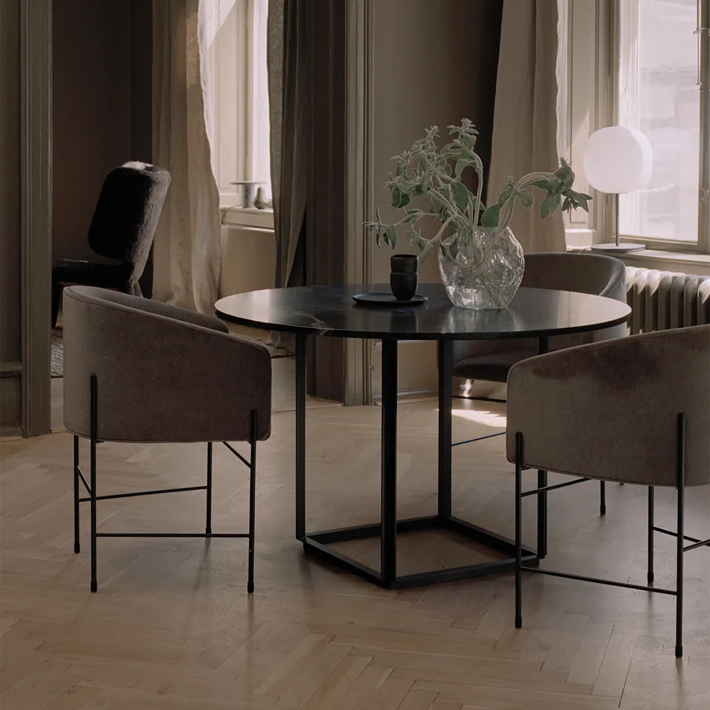 Florence round dining table, White viola marble. ø120 cm. white stand New Works