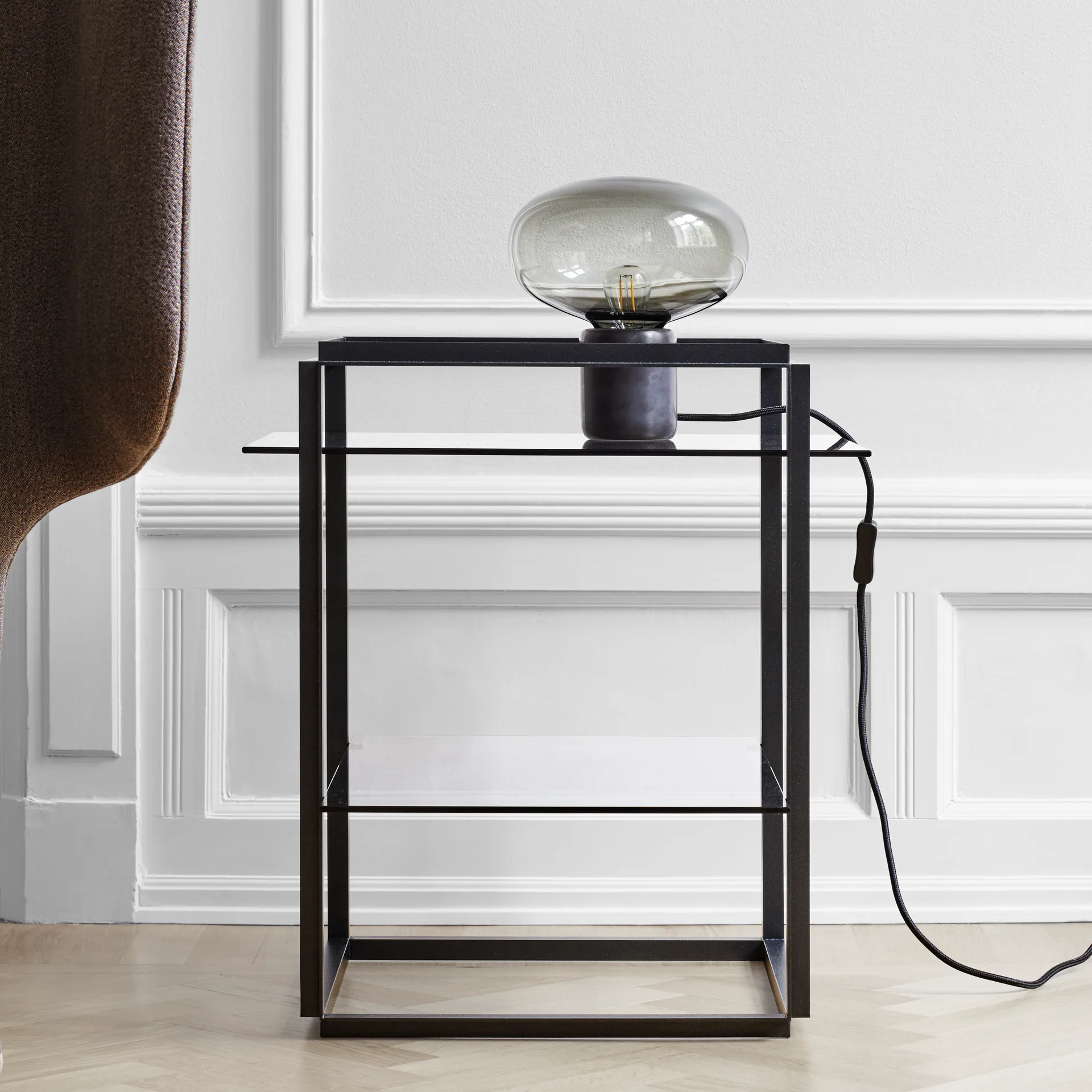 Karl-Johan table lamp, Black marquina-smoked glass New Works