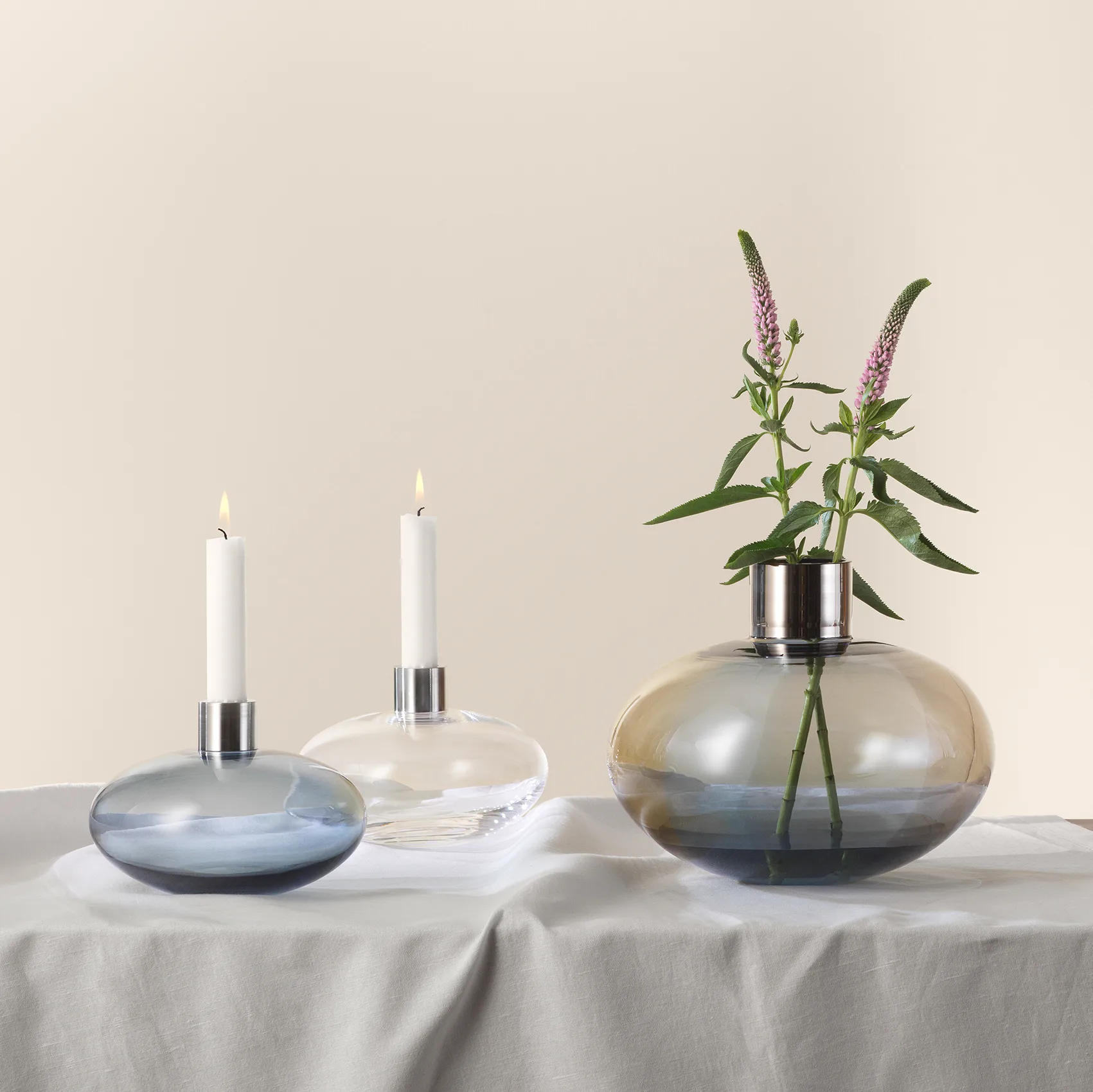 Pluto candle sticks, clear Orrefors