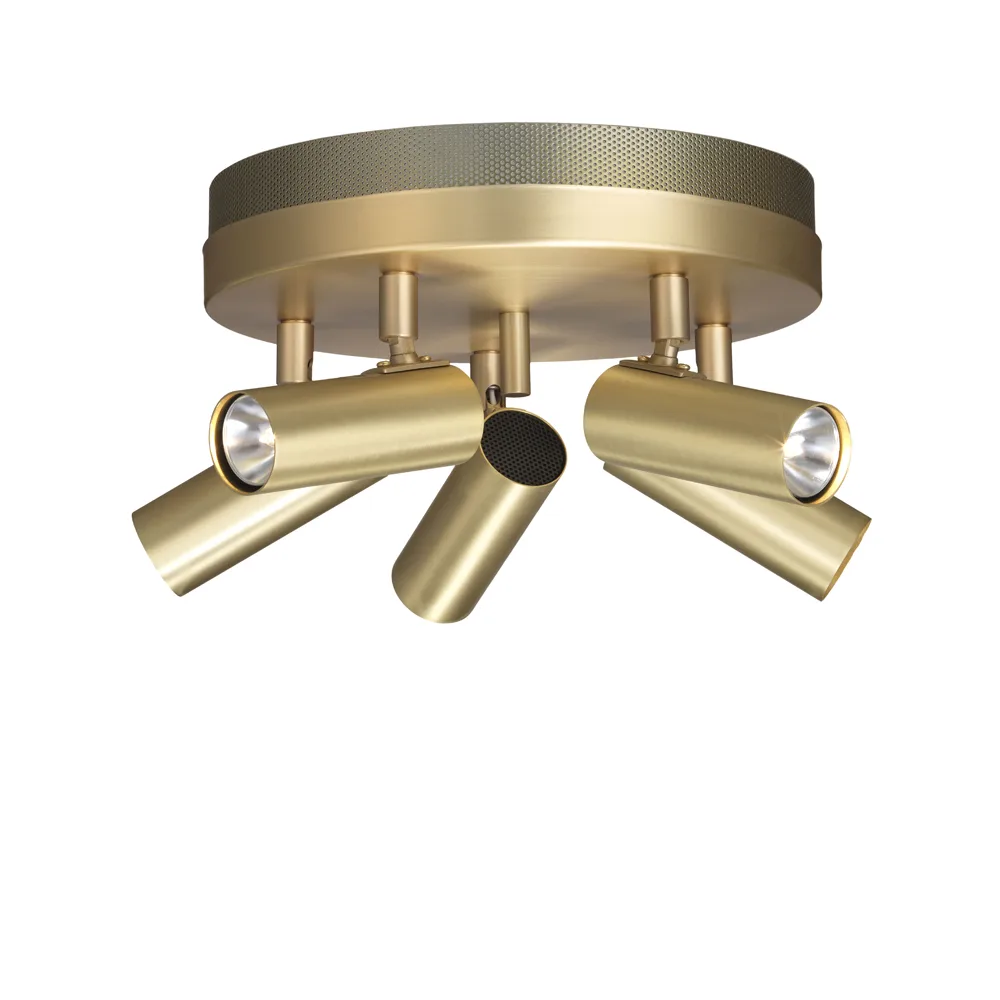 Puck ceiling lamp, Brass matte, 5-lamp Örsjö Belysning