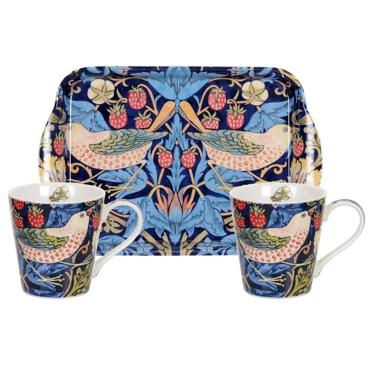 Strawberry Thief mug and tray set - Blue - Pimpernel