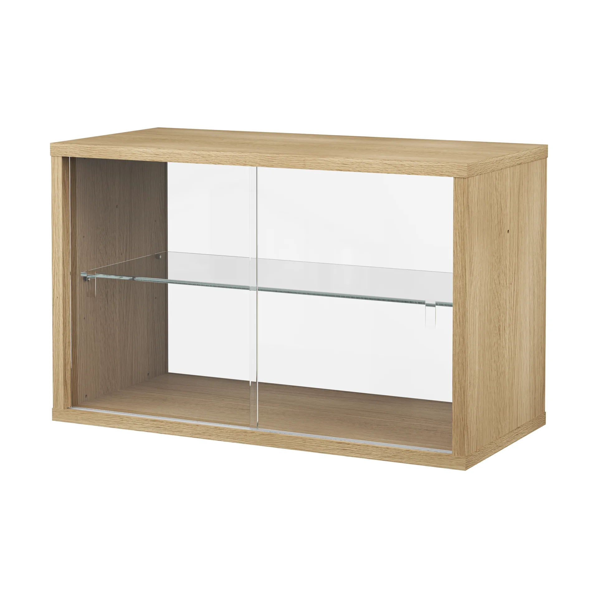 Pira display cabinet, White oak–clear glass, 70x31 cm, glass back Pira
