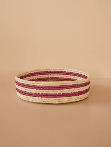 Rice raffia round storage basket large - Aubergine - RICE