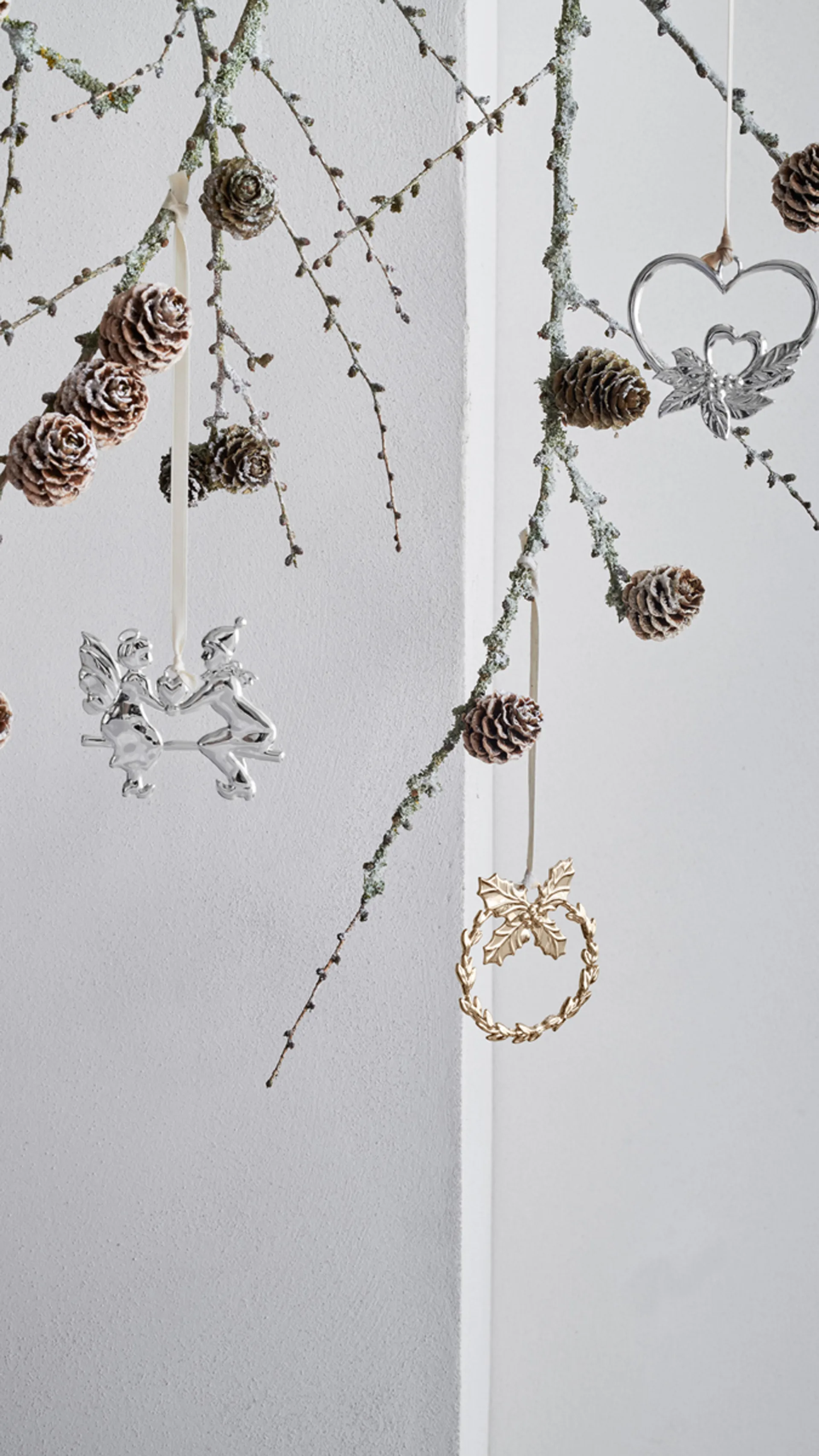 Karen Blixen double heart hanging Christmas decoration, Silver plated Rosendahl