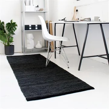 Leather rug 60x90 cm - Black (black) - Rug Solid