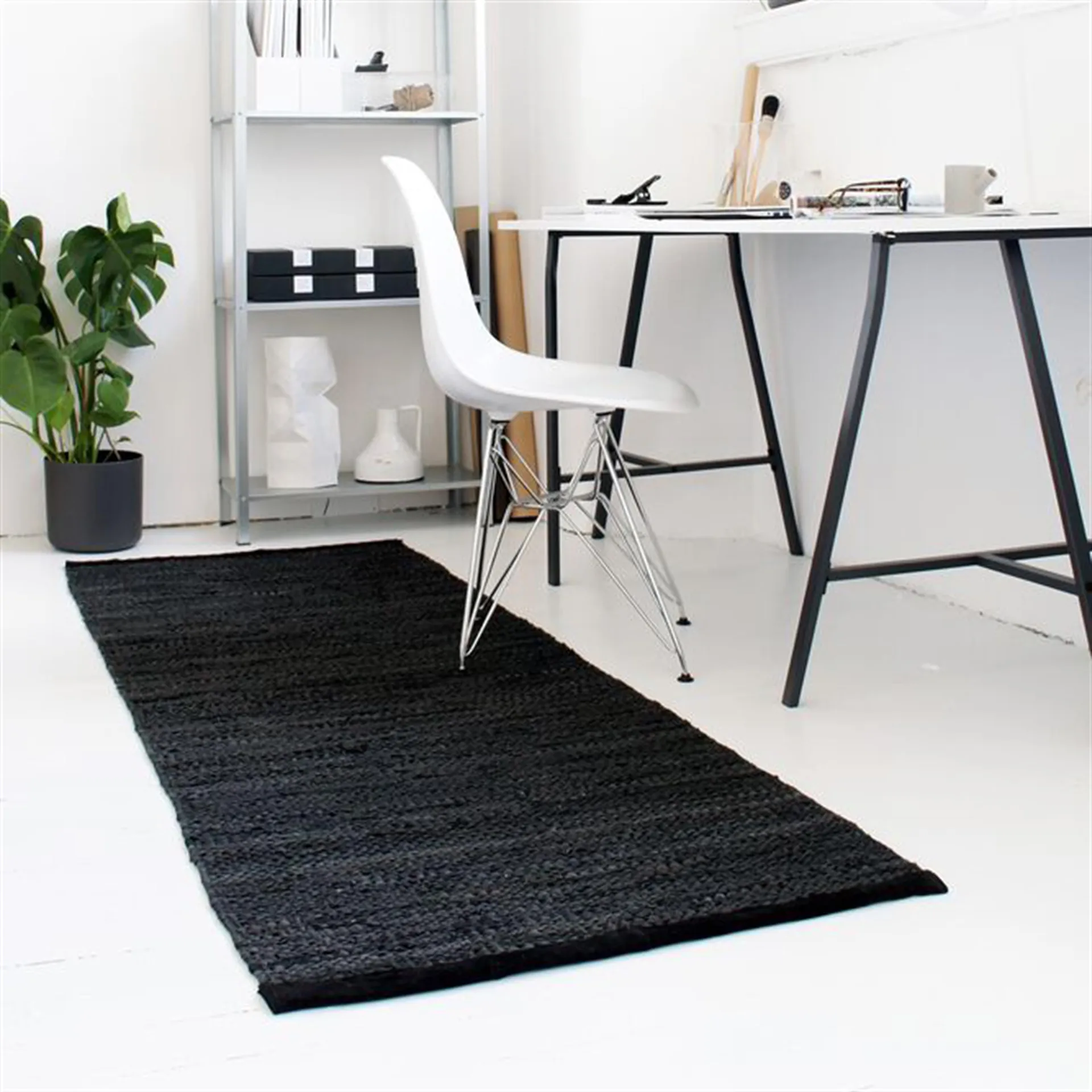 Leather rug 65x135 cm, Black (black) Rug Solid