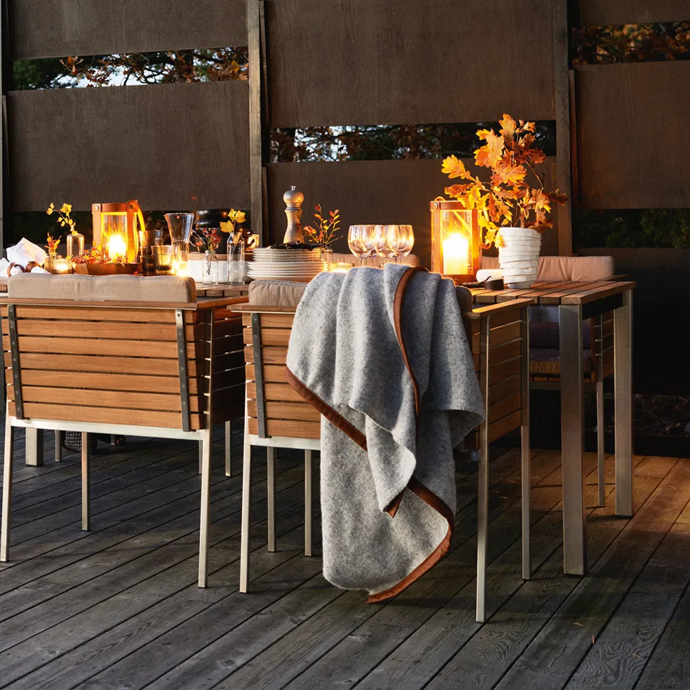 Häringe dining table, Teak, large, black steel frame Skargaarden