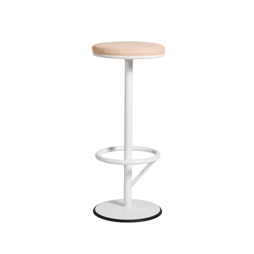 Orbit barstool high, White lacquer matte, light brown leather SMD Design