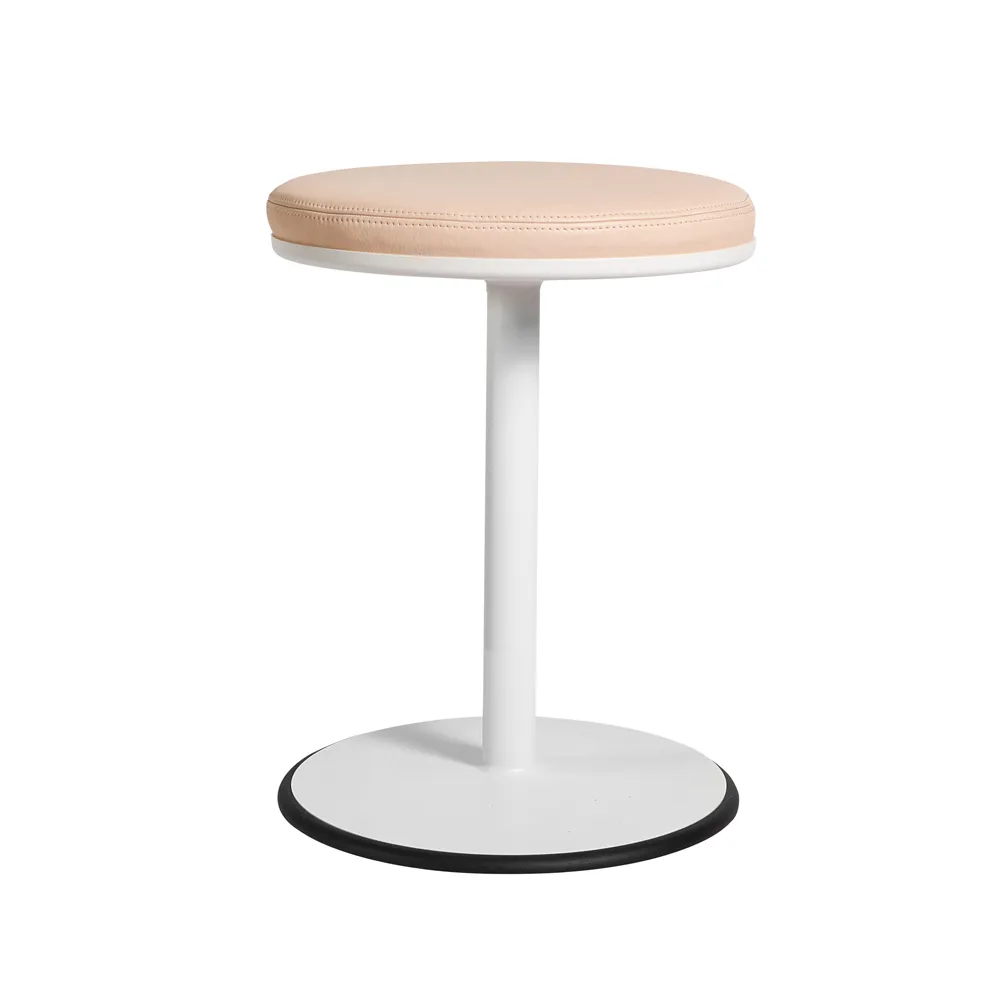 Orbit stool, White, light brown leather SMD Design