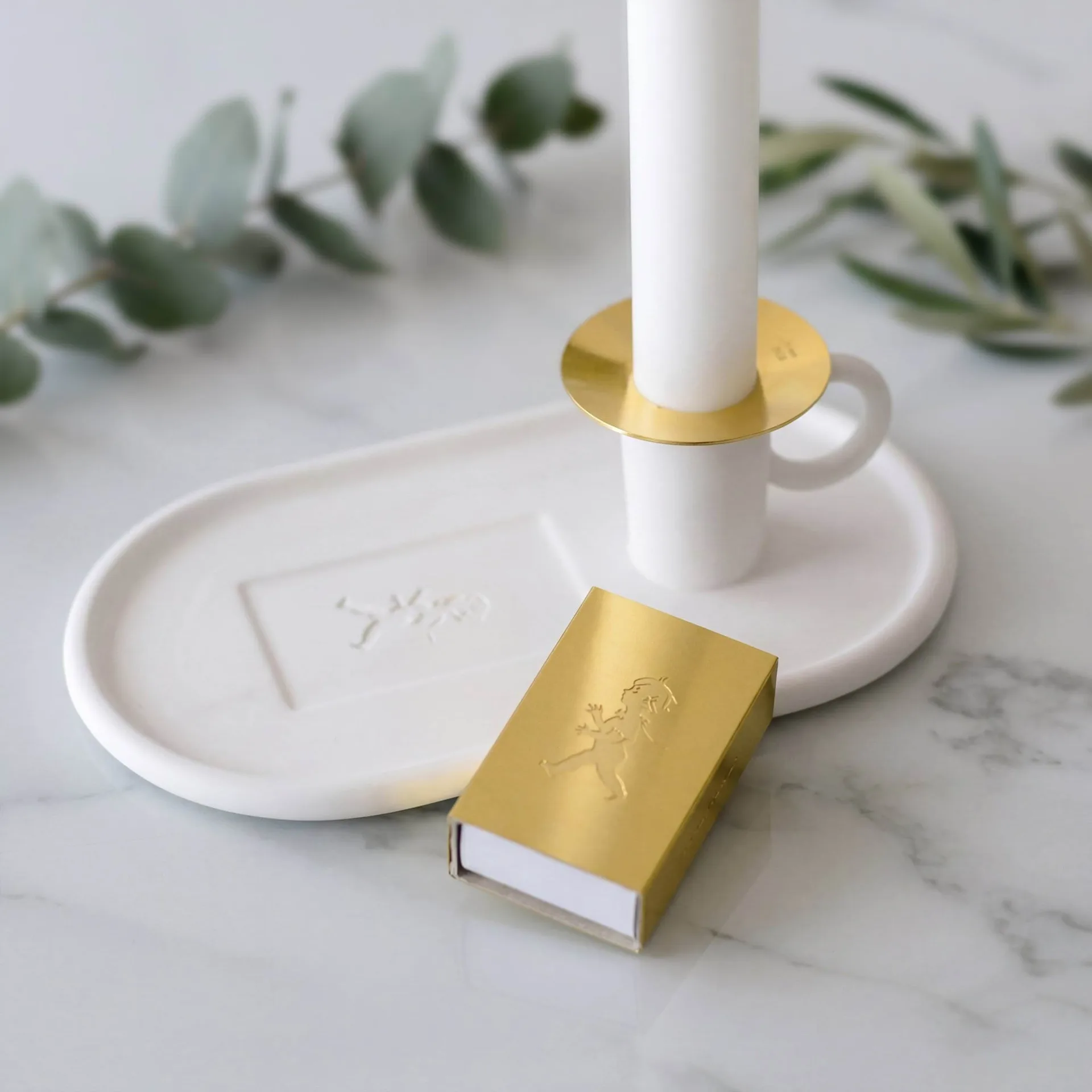 Chamber candlestick with matchbox holder, White Solstickan Design