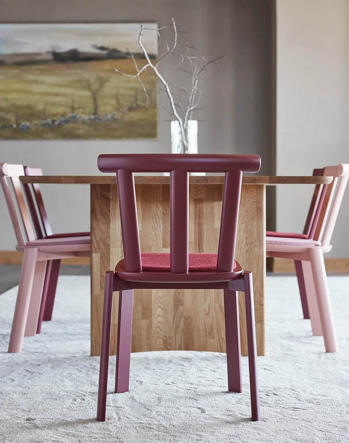 Alt chair upholstered seat birch, Hallingdal 65-694 maroon-lingonberry 19 Stolab