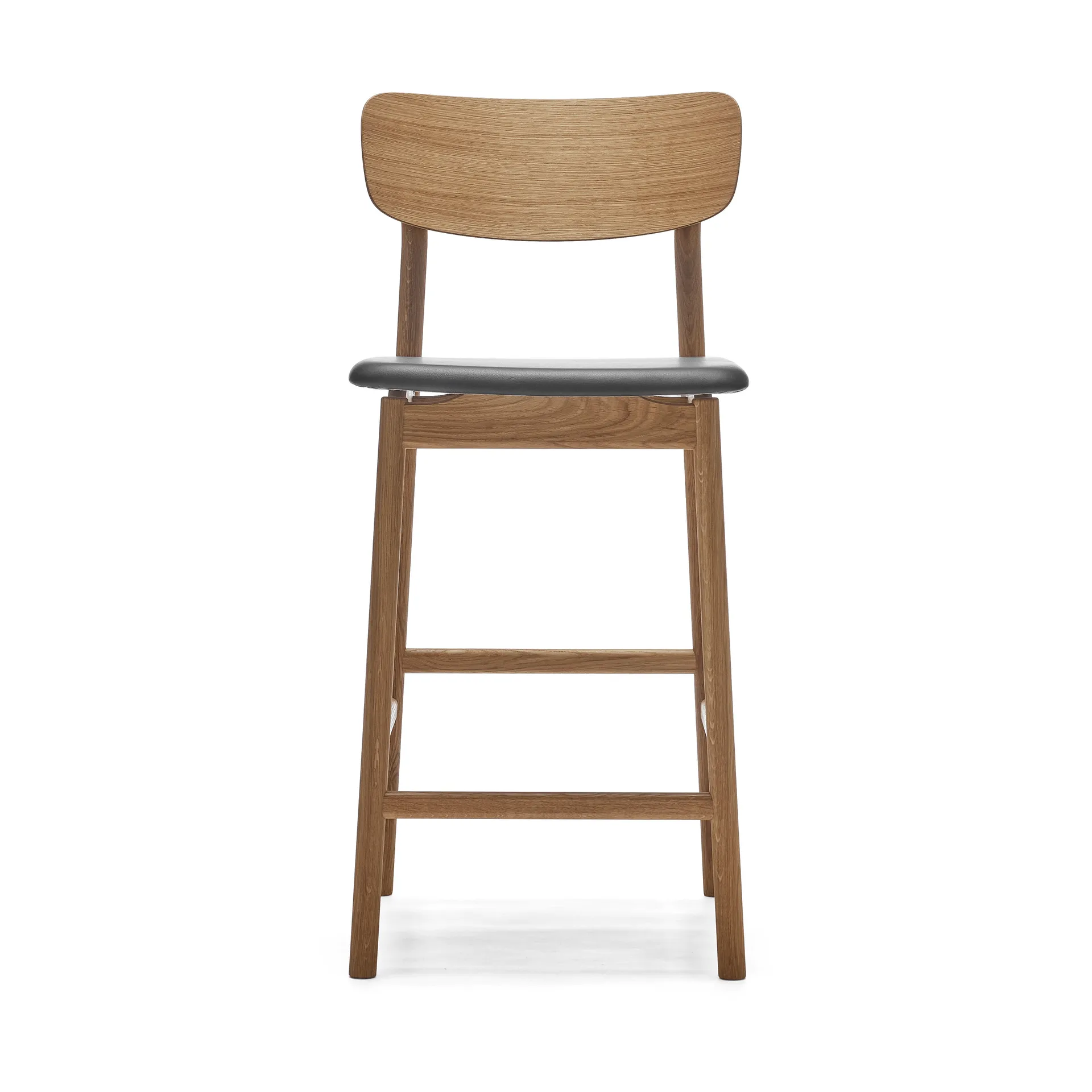 Prima Vista bar stool, Leather Elmosoft black. natural oil oak stand, 65 cm Stolab