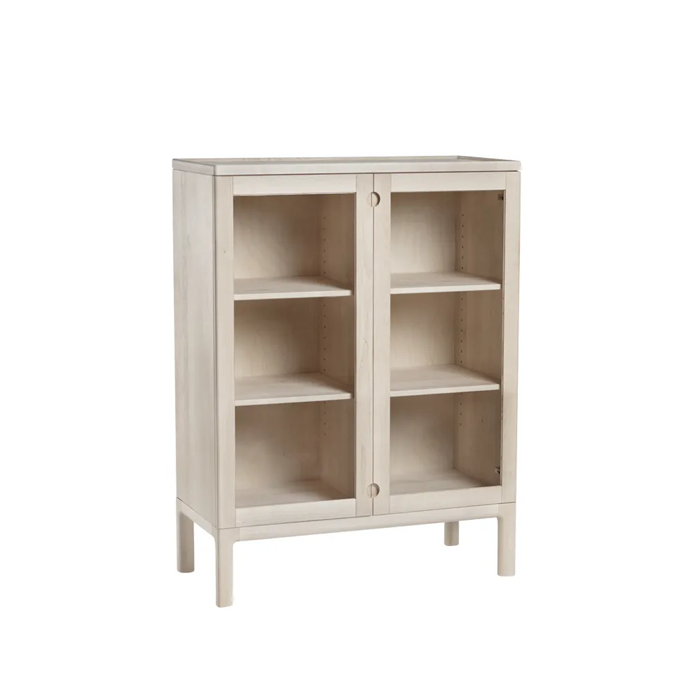 Prio cabinet high, Birch white oiled. glass door Stolab