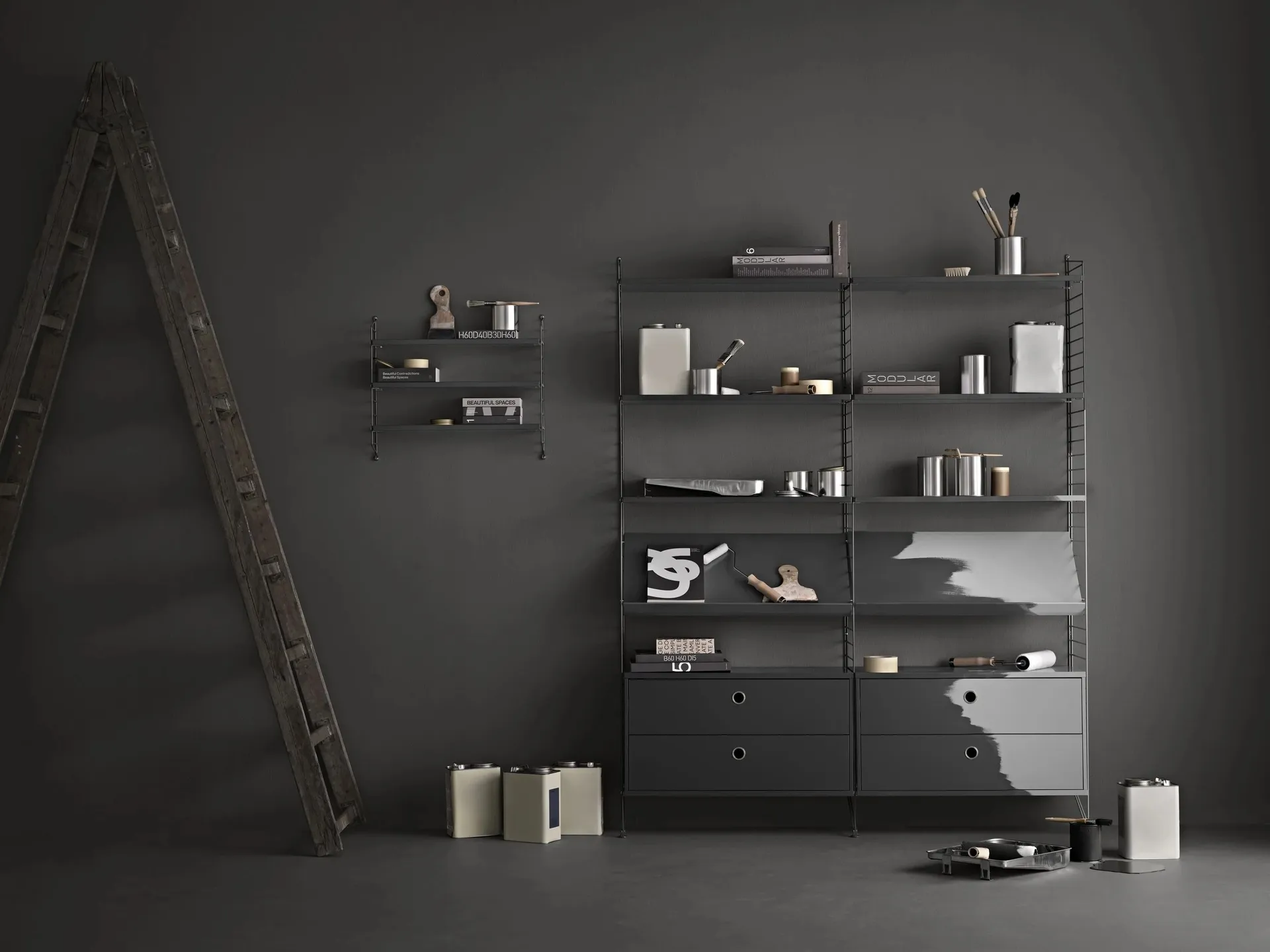 String wall panels, Dark grey, 75x20 cm, 1-pack String