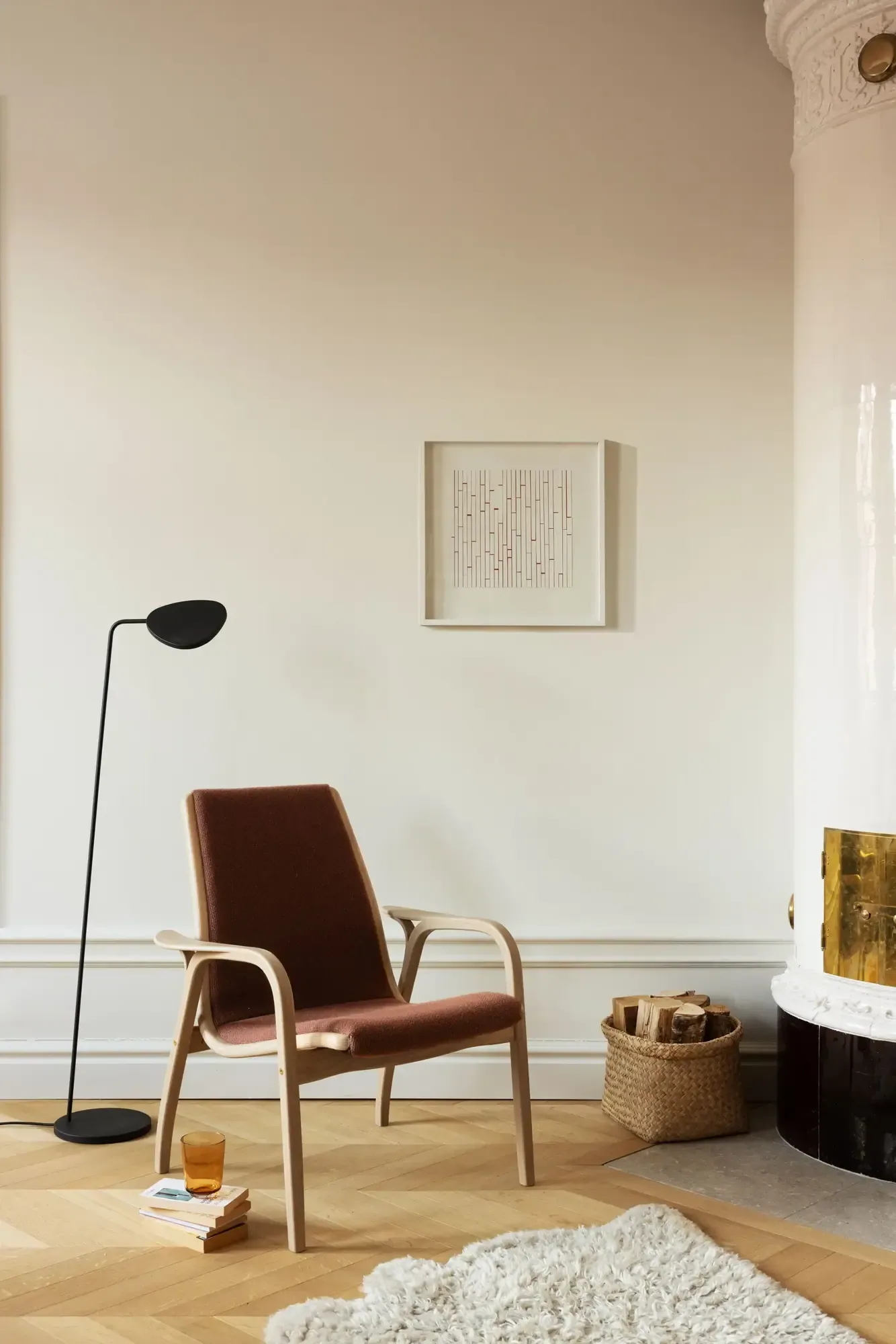 Laminett armchair, Sheepskin Charcoal-lacquered beech Swedese