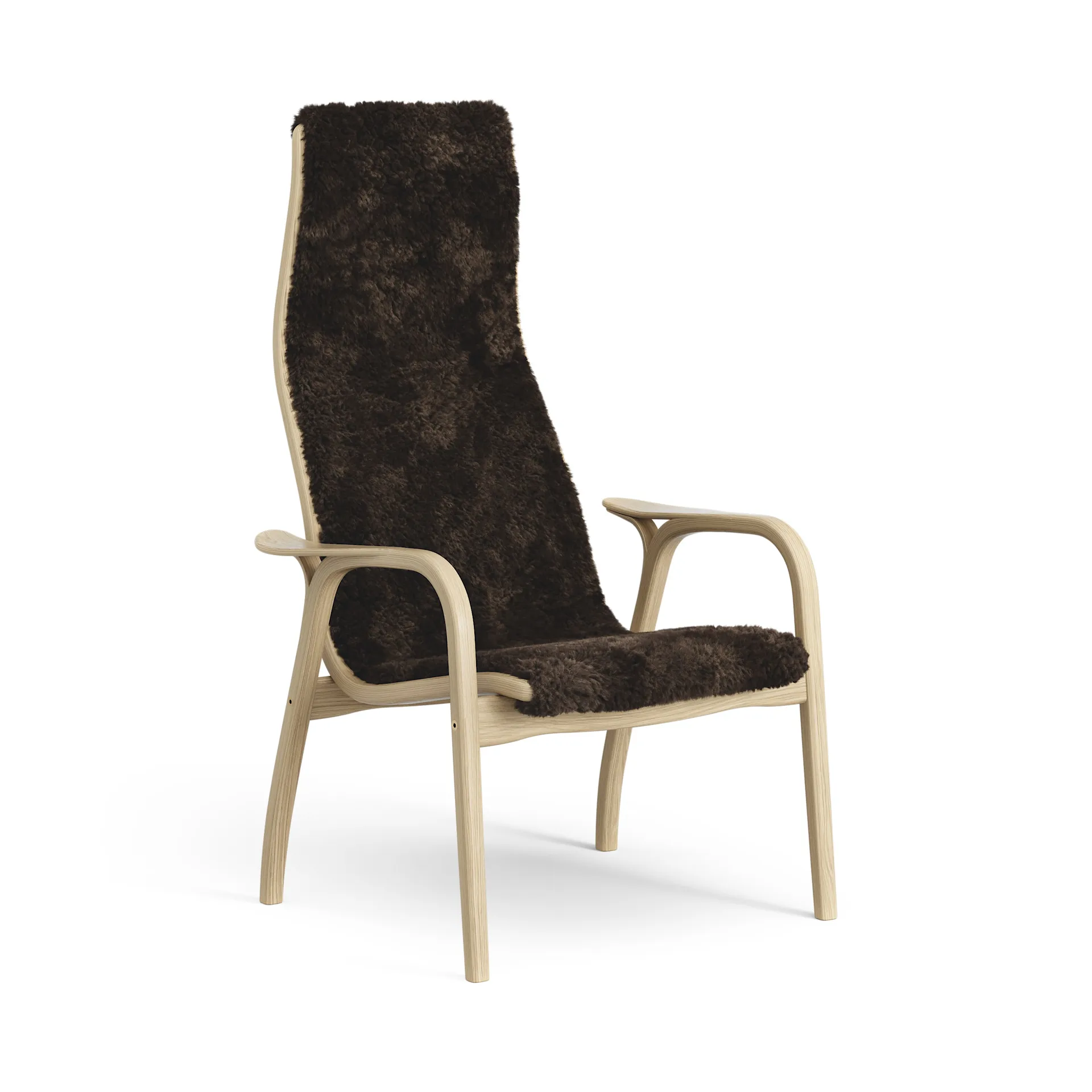 Lamini children's arm chair laquered oak/sheep skin, Espresso (brown) Swedese