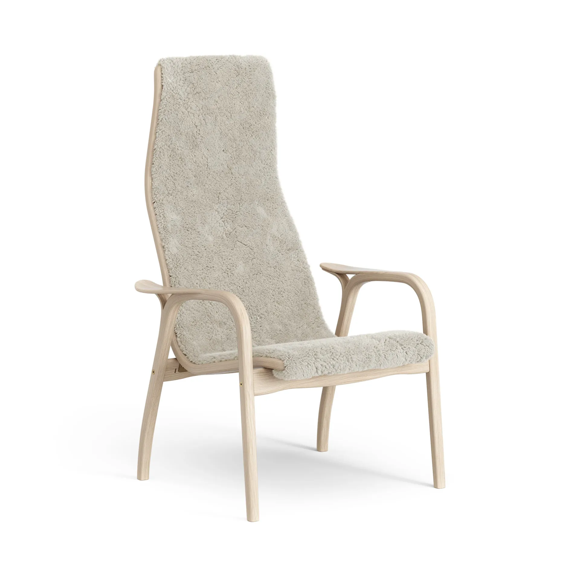 Lamino arm chair white pigmented oak/sheep skin, Moonlight (beige) Swedese