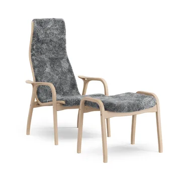 Lamino armchair and footstool - Sheepskin Scandinavian grey-laquered beech - Swedese
