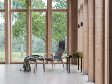 Lamino armchair and footstool - Sheepskin Scandinavian grey-laquered beech - Swedese