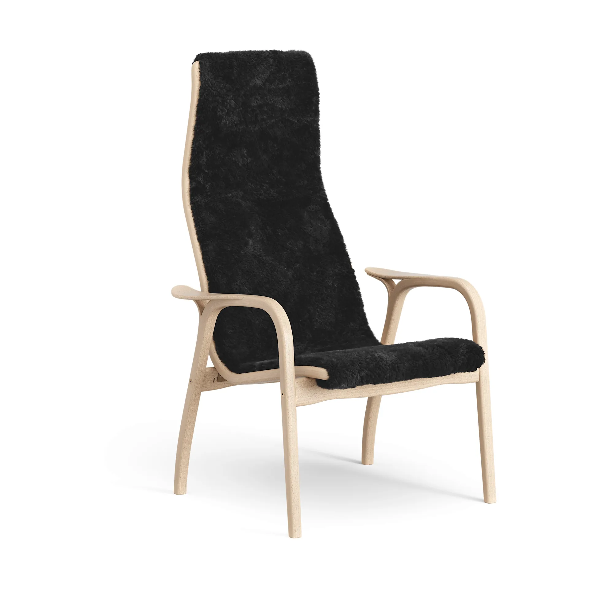 Lamino armchair, Sheepskin black-lacquered beech Swedese