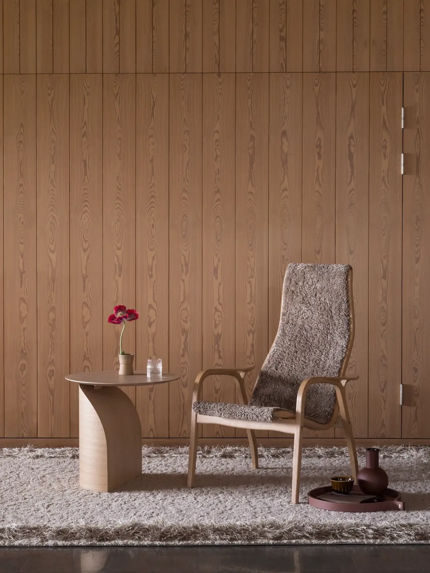 Lamino armchair, Sheepskin black-lacquered beech Swedese