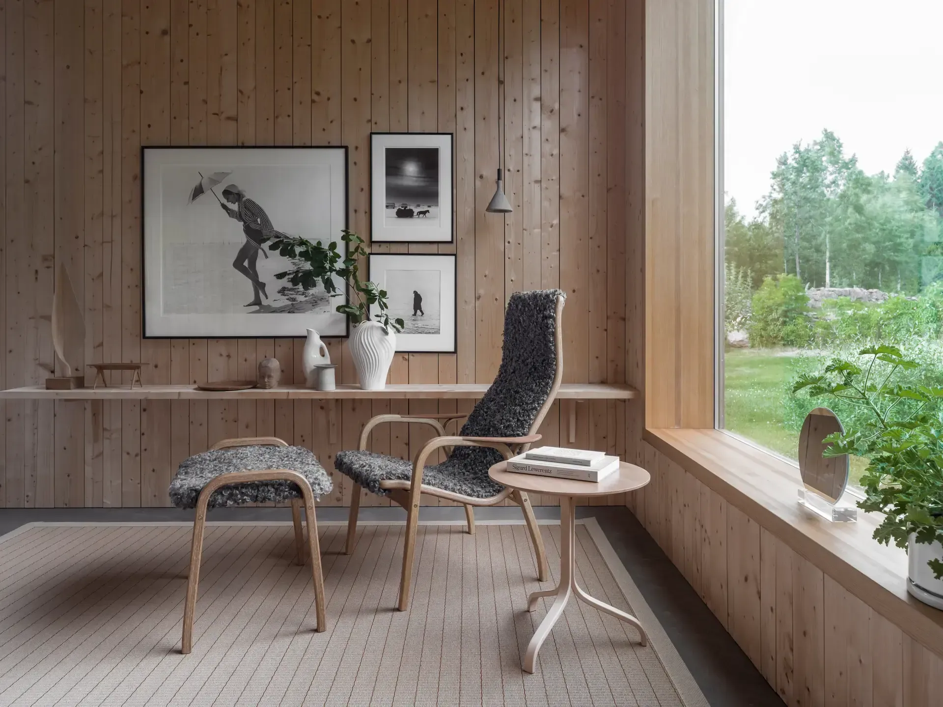 Lamino armchair, Sheepskin black-lacquered beech Swedese