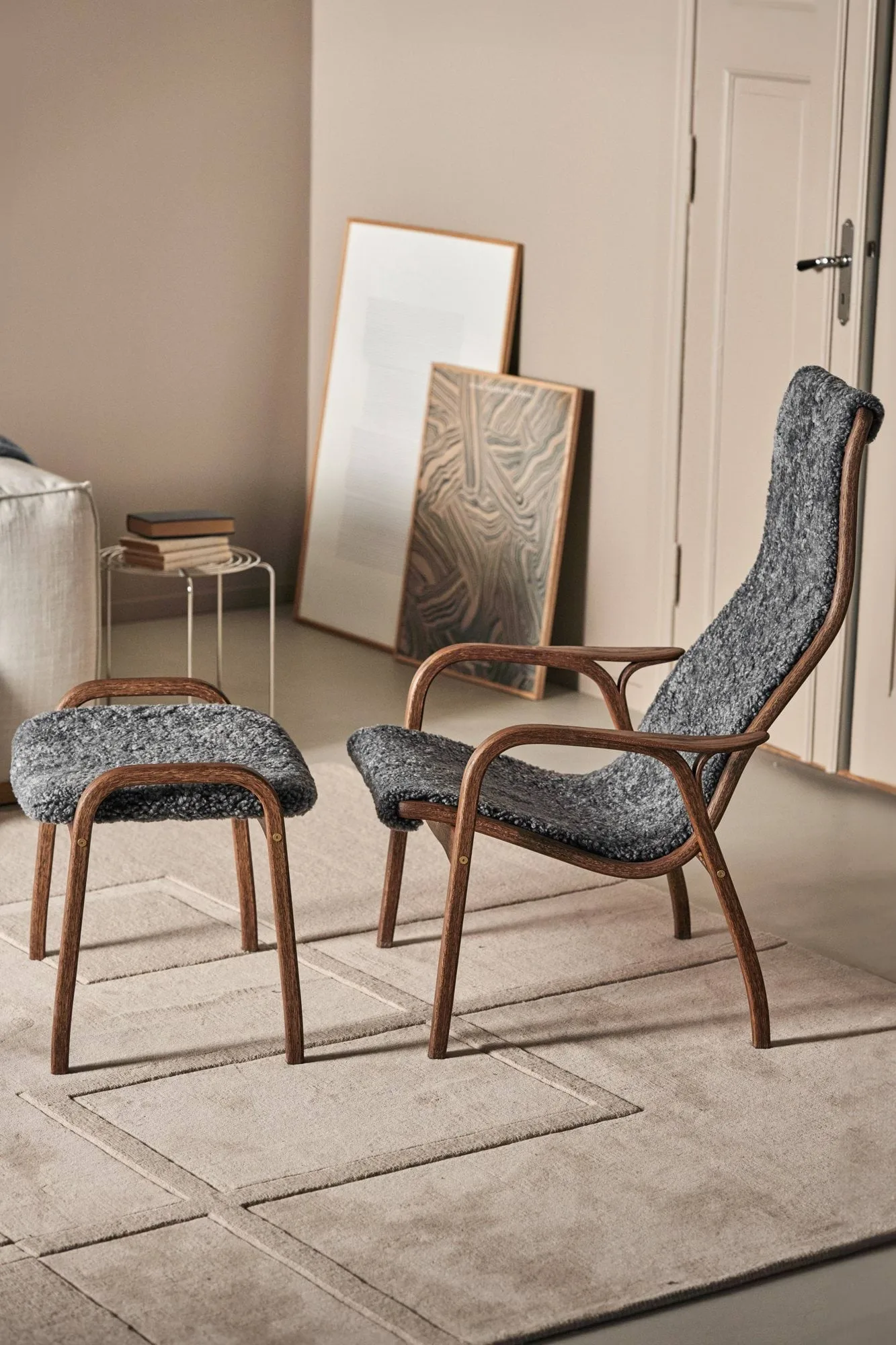 Lamino armchair, Sheepskin Charcoall-Rubio Monocoat Chocolate Swedese