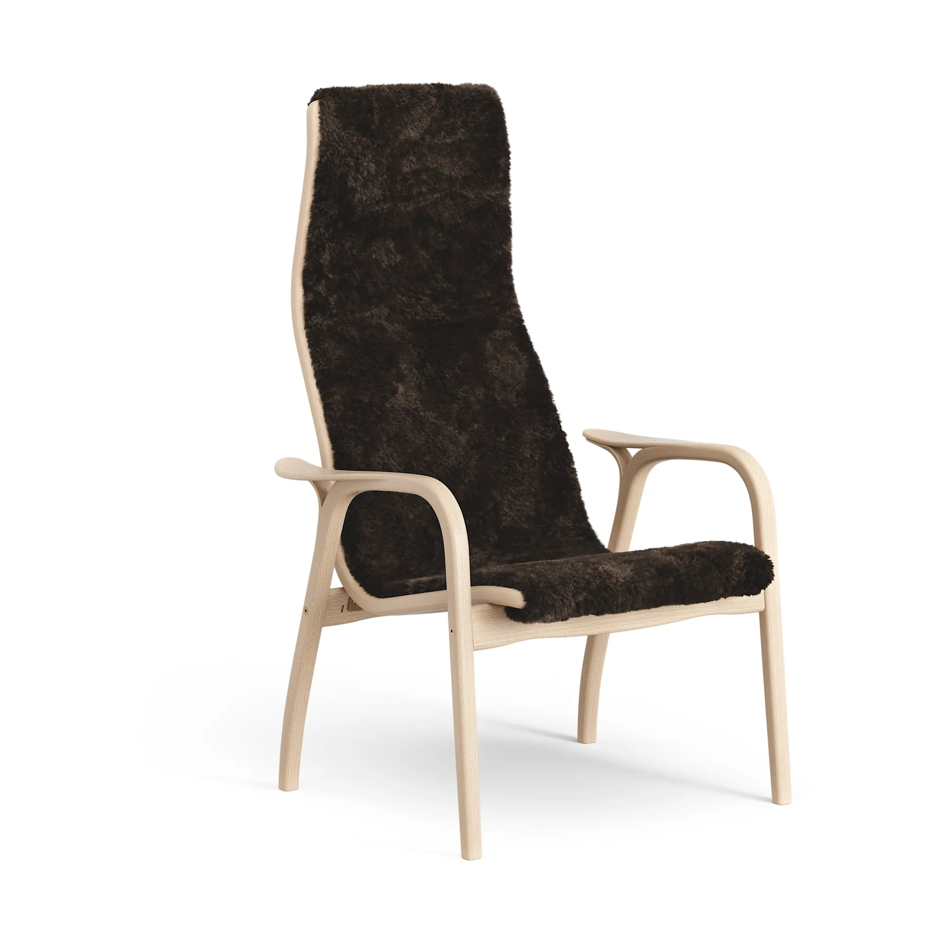 Lamino armchair, Sheepskin Espresso-lacquered beech Swedese
