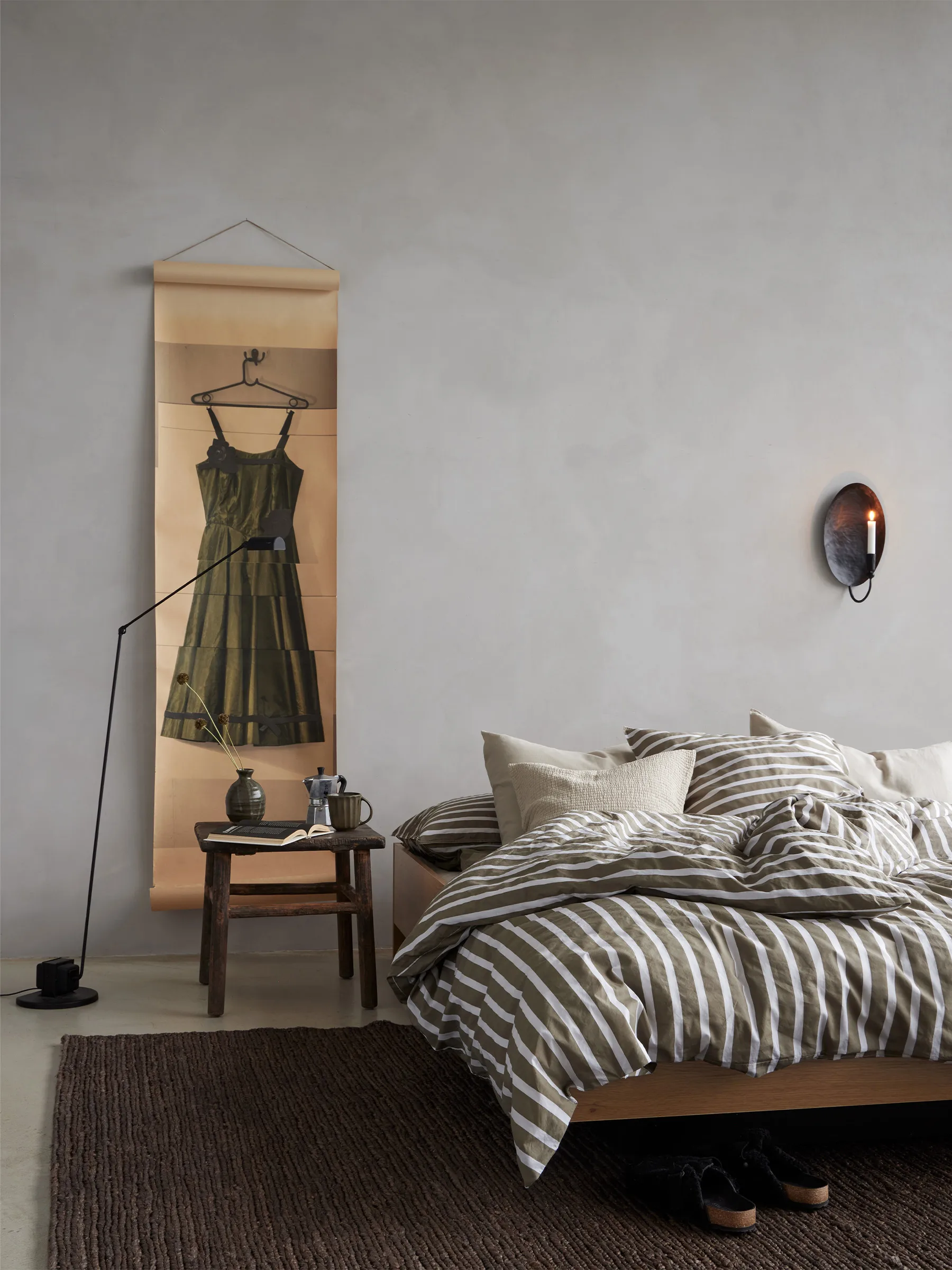 Tell Me More striped duvet cover cotton, Olive, 220x220 cm Tell Me More