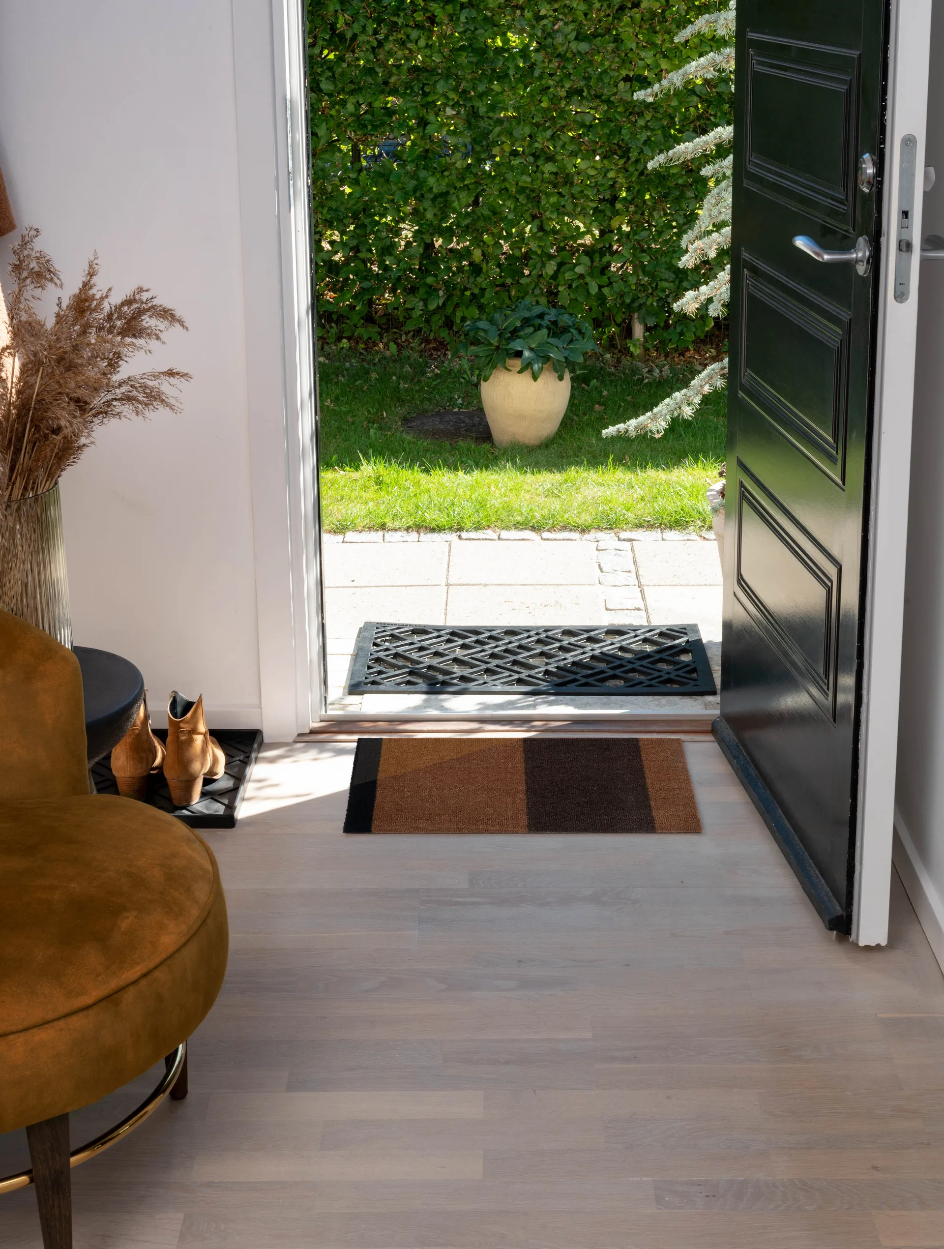 Stripes doormat horizontal, Cognac-dark brown-black, 40x60 cm tica copenhagen