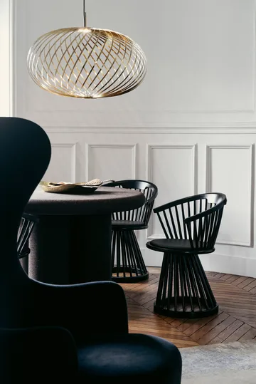 Fan chair upholstered seat - Black birch-black leather - Tom Dixon