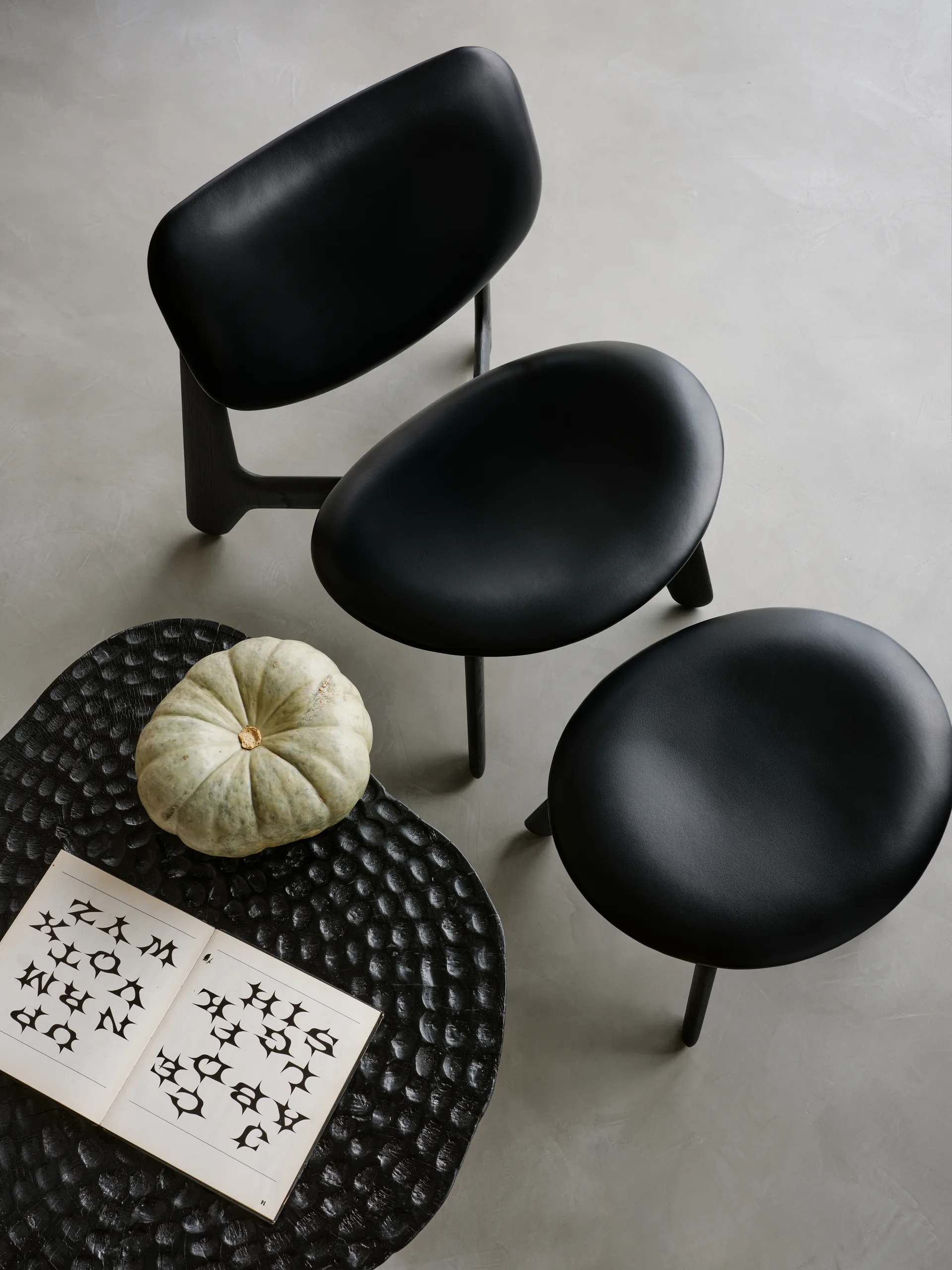 Slab lounge chair upholstered seat, Black ash-black leather Tom Dixon