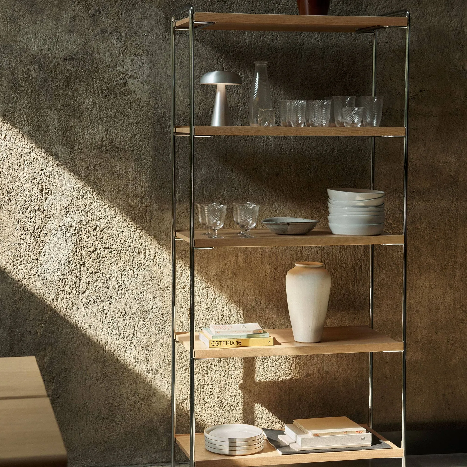 Alima NDS6 shelf, Lacquered oak-chrome &Tradition