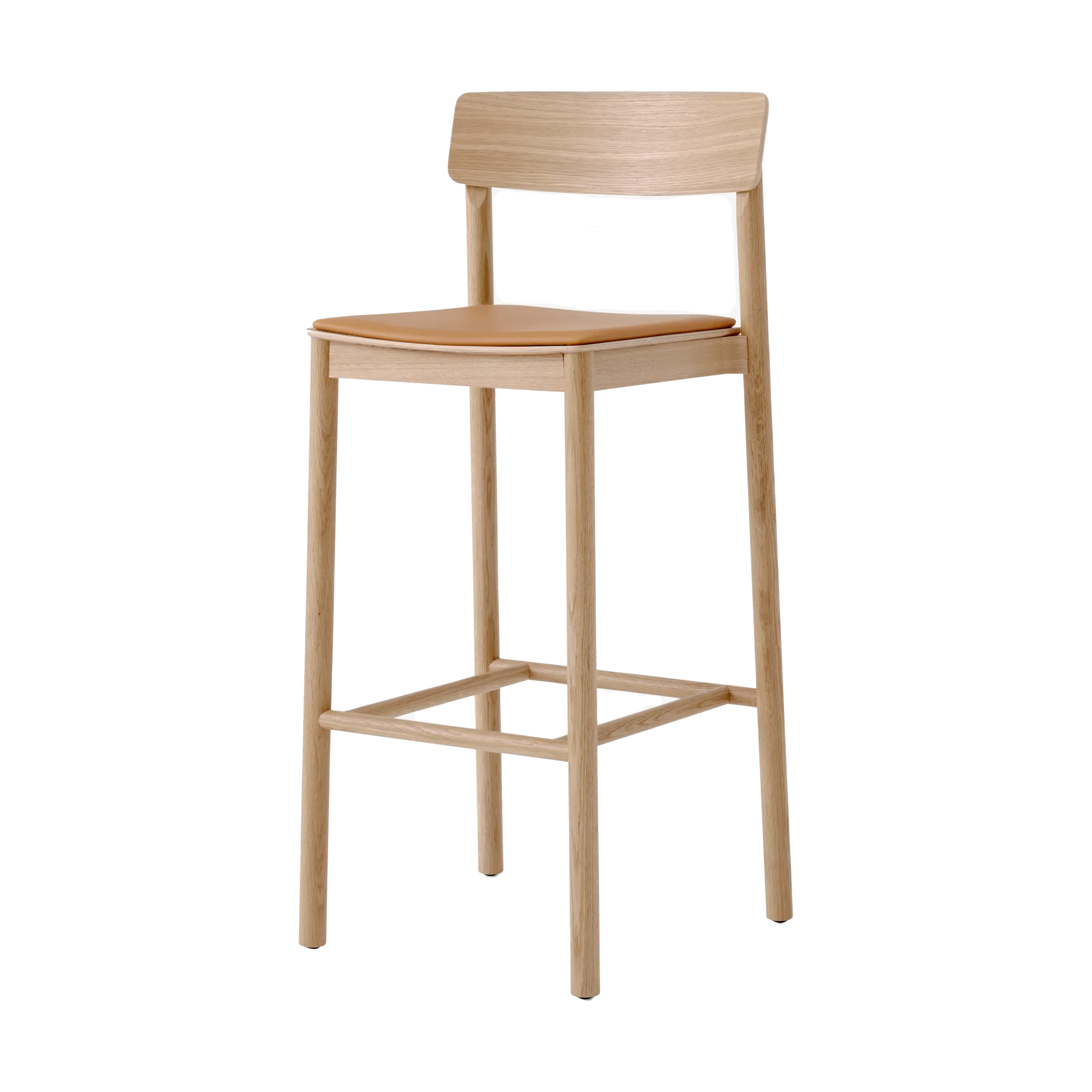 Betty TK17 Bar Chair 75 cm, Noble leather cognac-laquered solid oak &Tradition