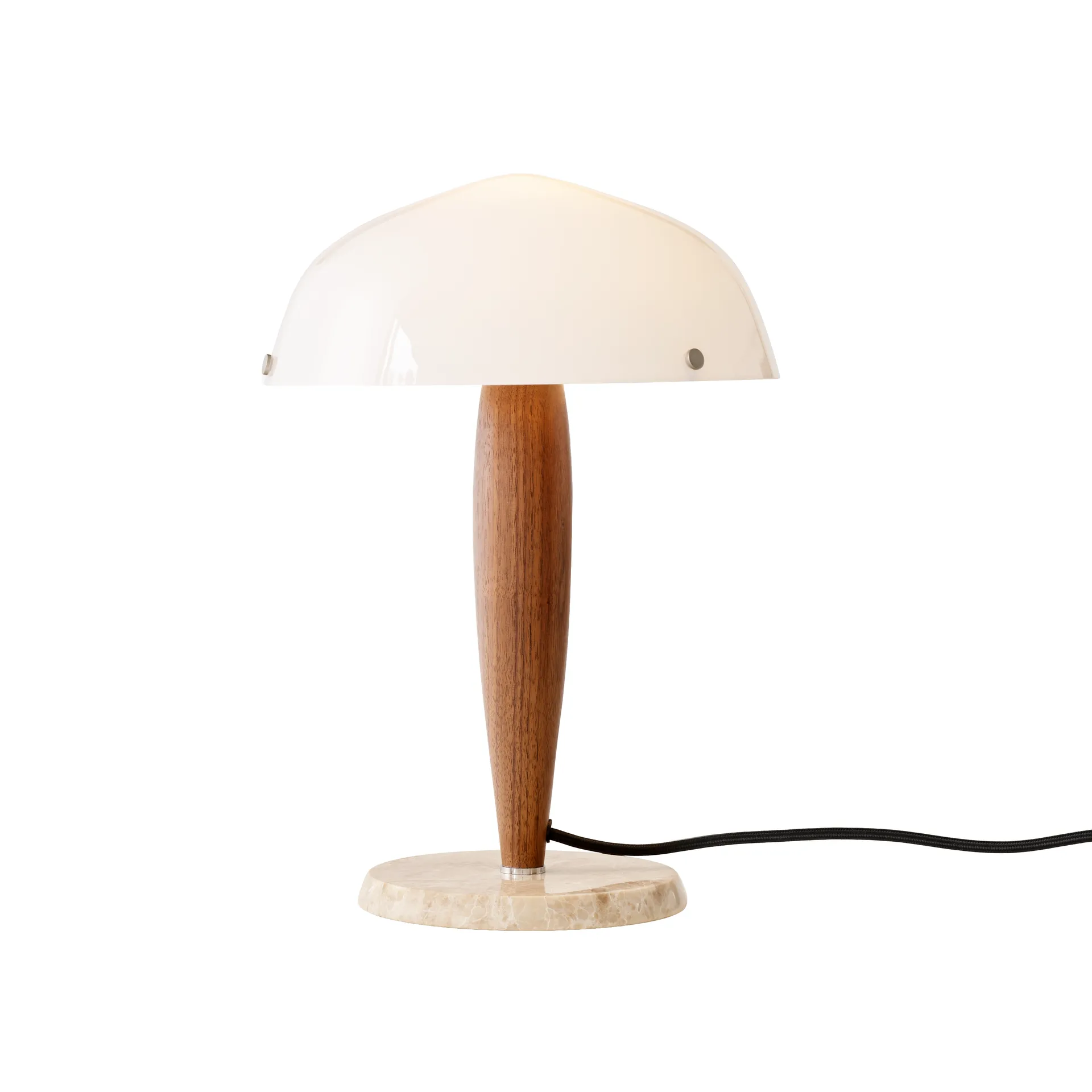 Herman SHY3 table lamp, walnut & cream marble, textile cord &Tradition