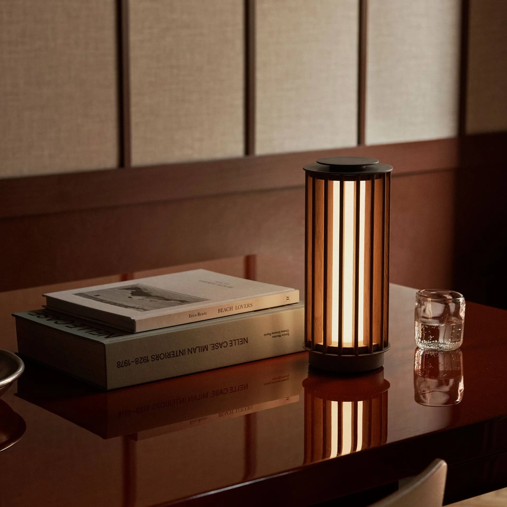 Numbra TY3 portable table lamp, Lacquered oak-tumbled aluminium &Tradition