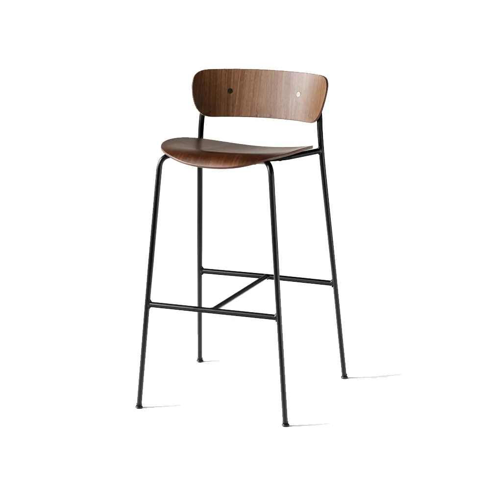 Pavilion AV9 barstool, Walnut lacquer, steel legs &Tradition
