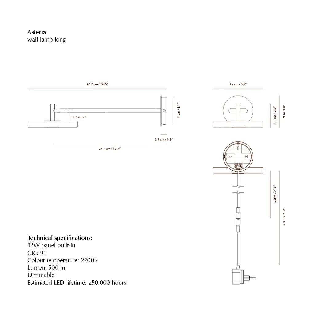 Asteria Wall wall lamp, Long, Nuance orange-chrome Umage