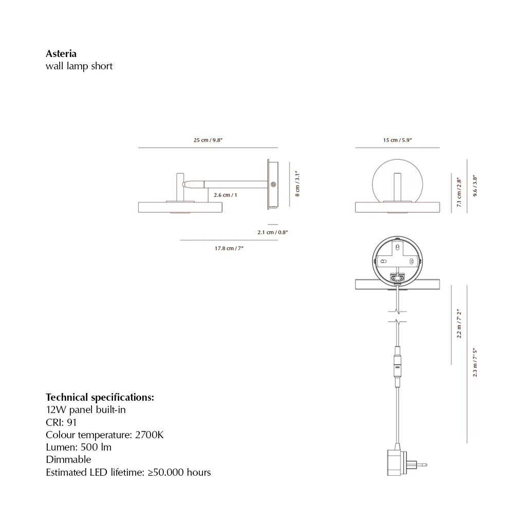 Asteria Wall wall lamp, Short, Nuance olive-chrome Umage