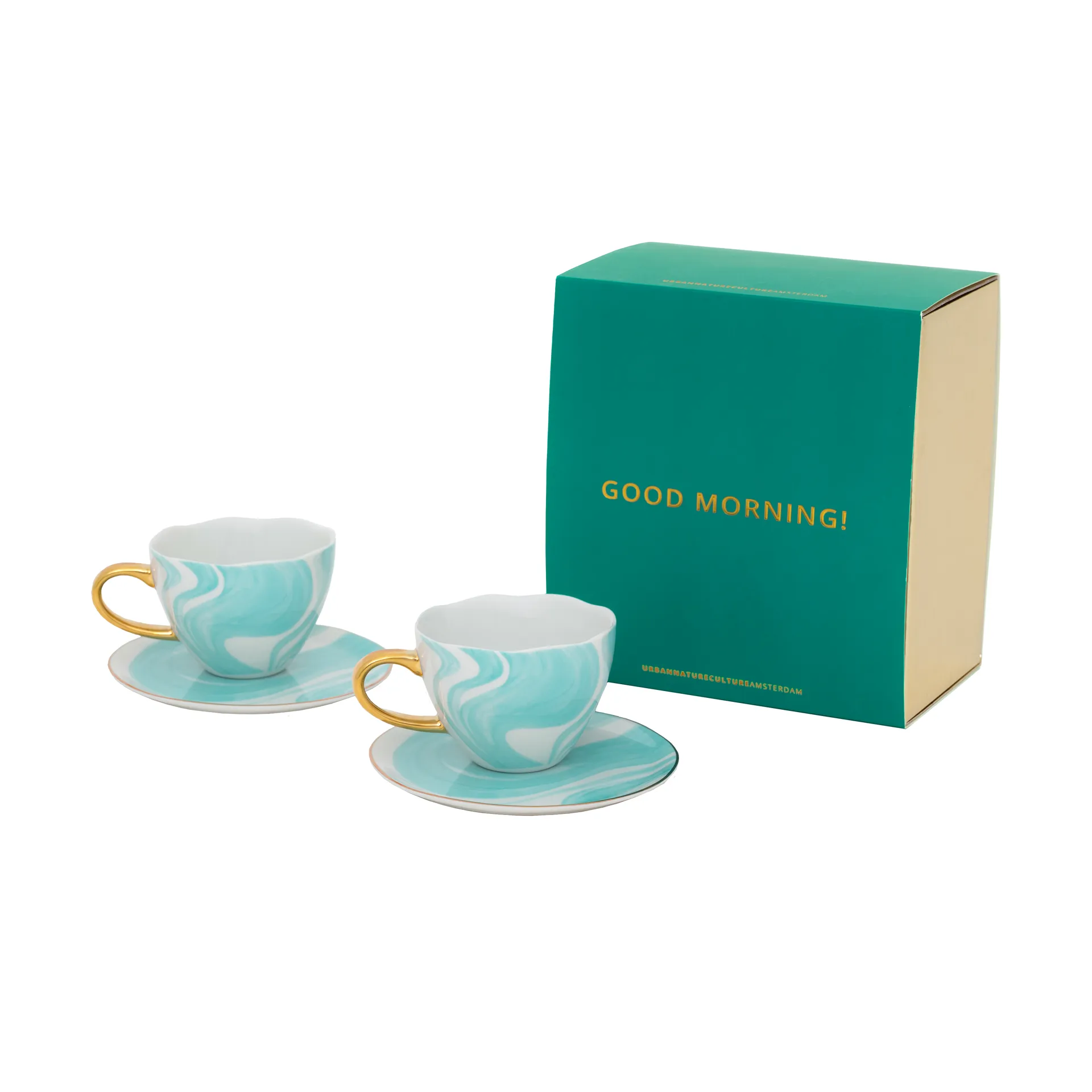 Good Morning gift set Cappuccino mug & saucer 2-pack, Valuri emerald green URBAN NATURE CULTURE